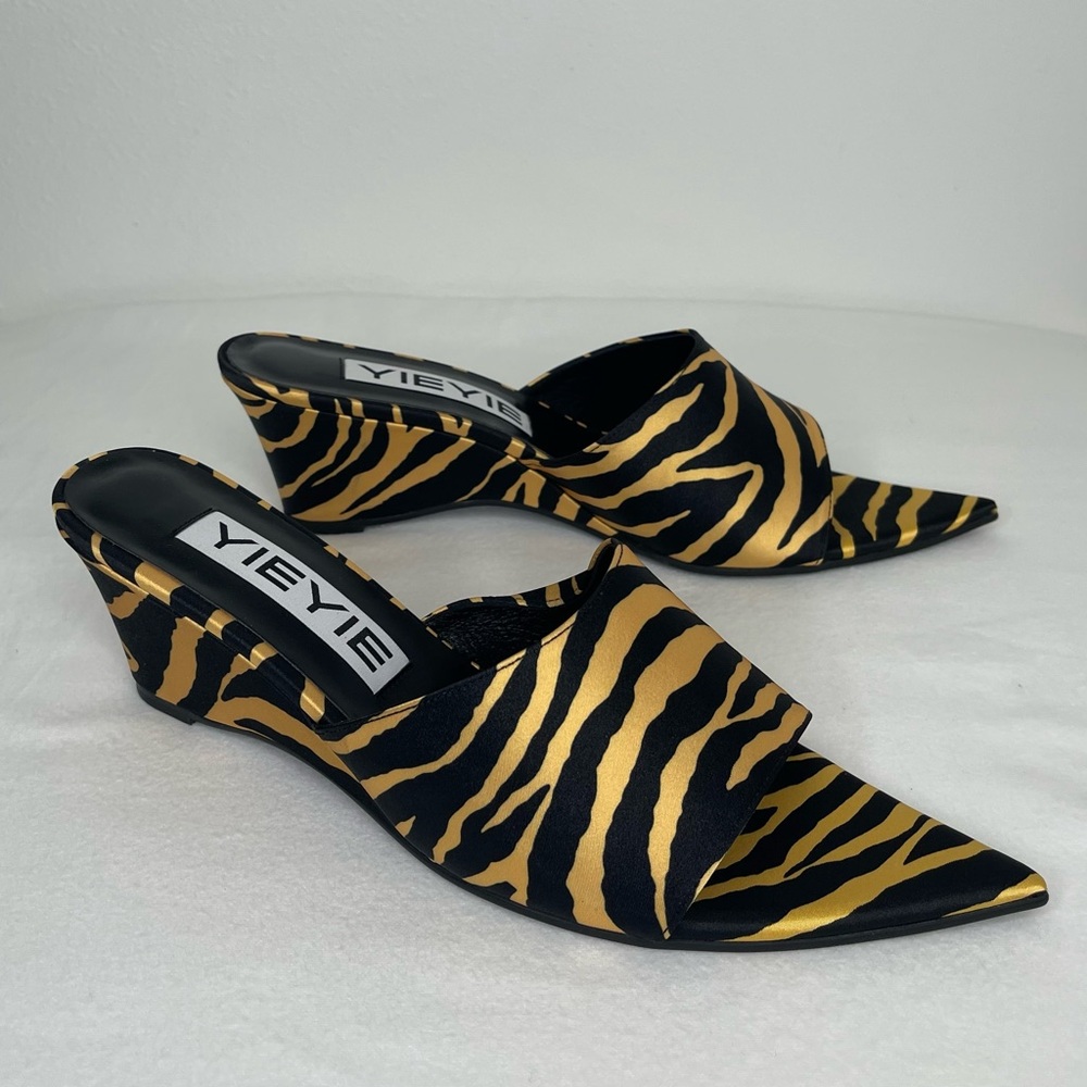 Gold & Black Zebra Slide Mules